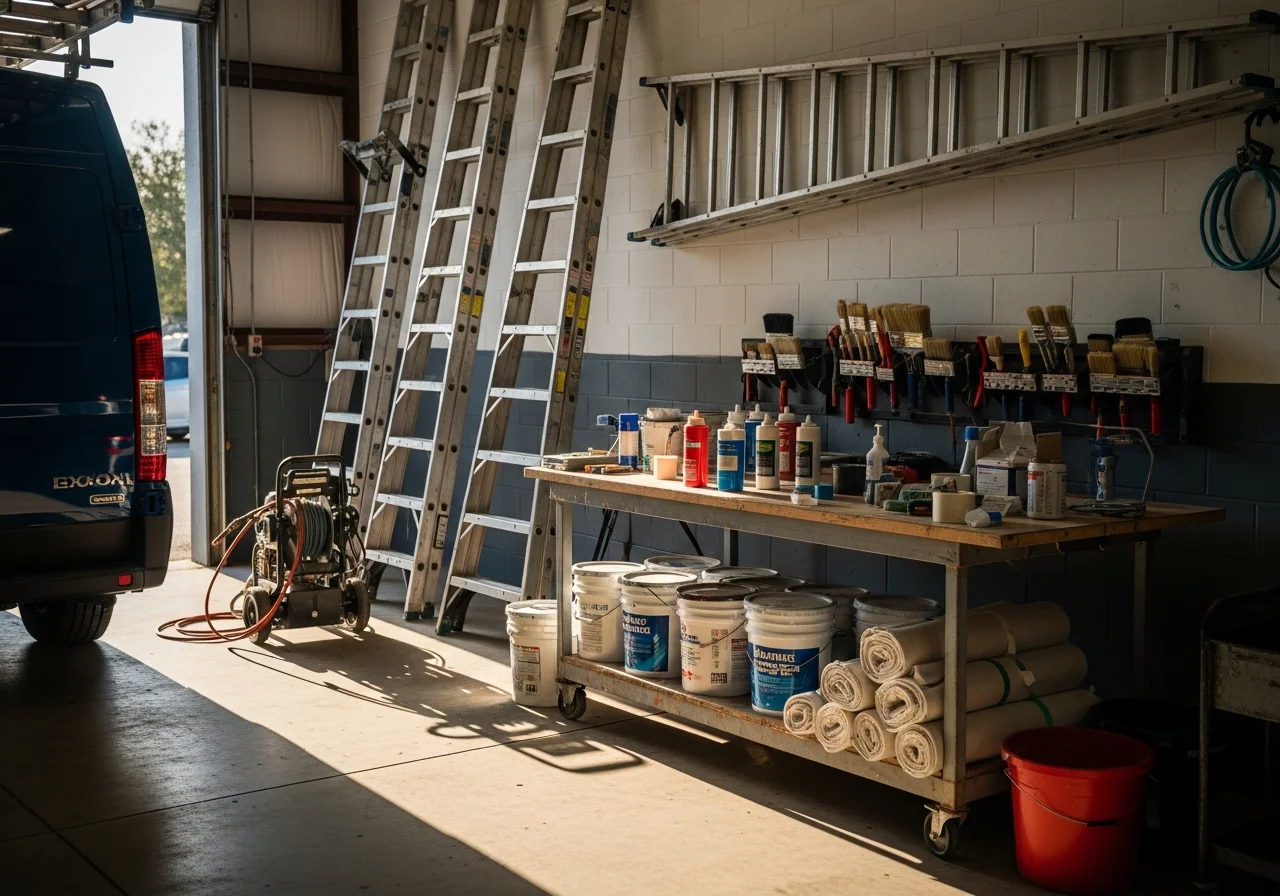 Professional painting crew with tools and equipment ready for residential home projects.